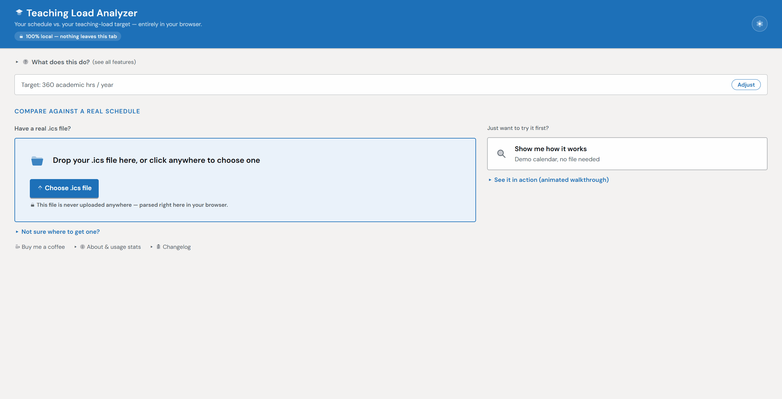Walkthrough: importing a schedule, seeing hours vs. target, and exporting numbered events